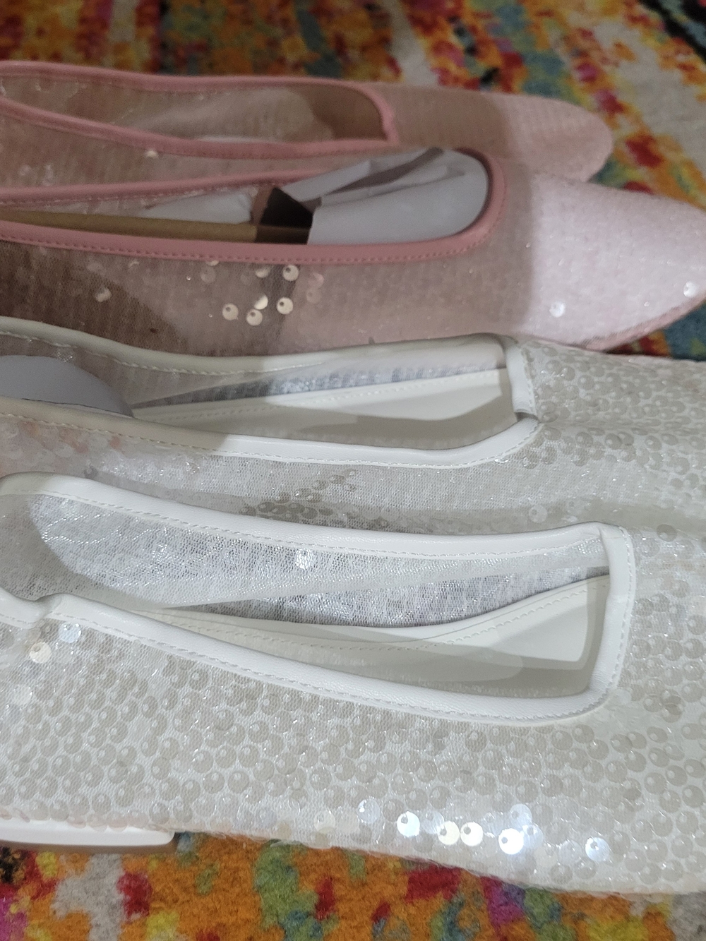Steve Madden Sequin Ballet Flats in Pink and White